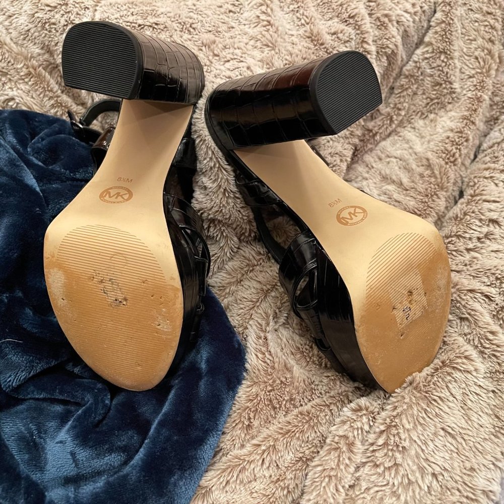 Michael Kors Audrina Black Embossed Leather Slingback Platform Sandals -Size 8.5 - Picture 8 of 8